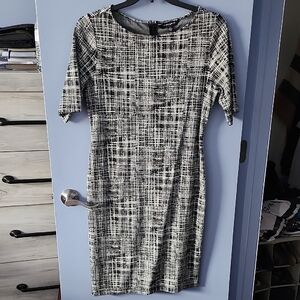 Sharagano Black and White Textured Mini Dress